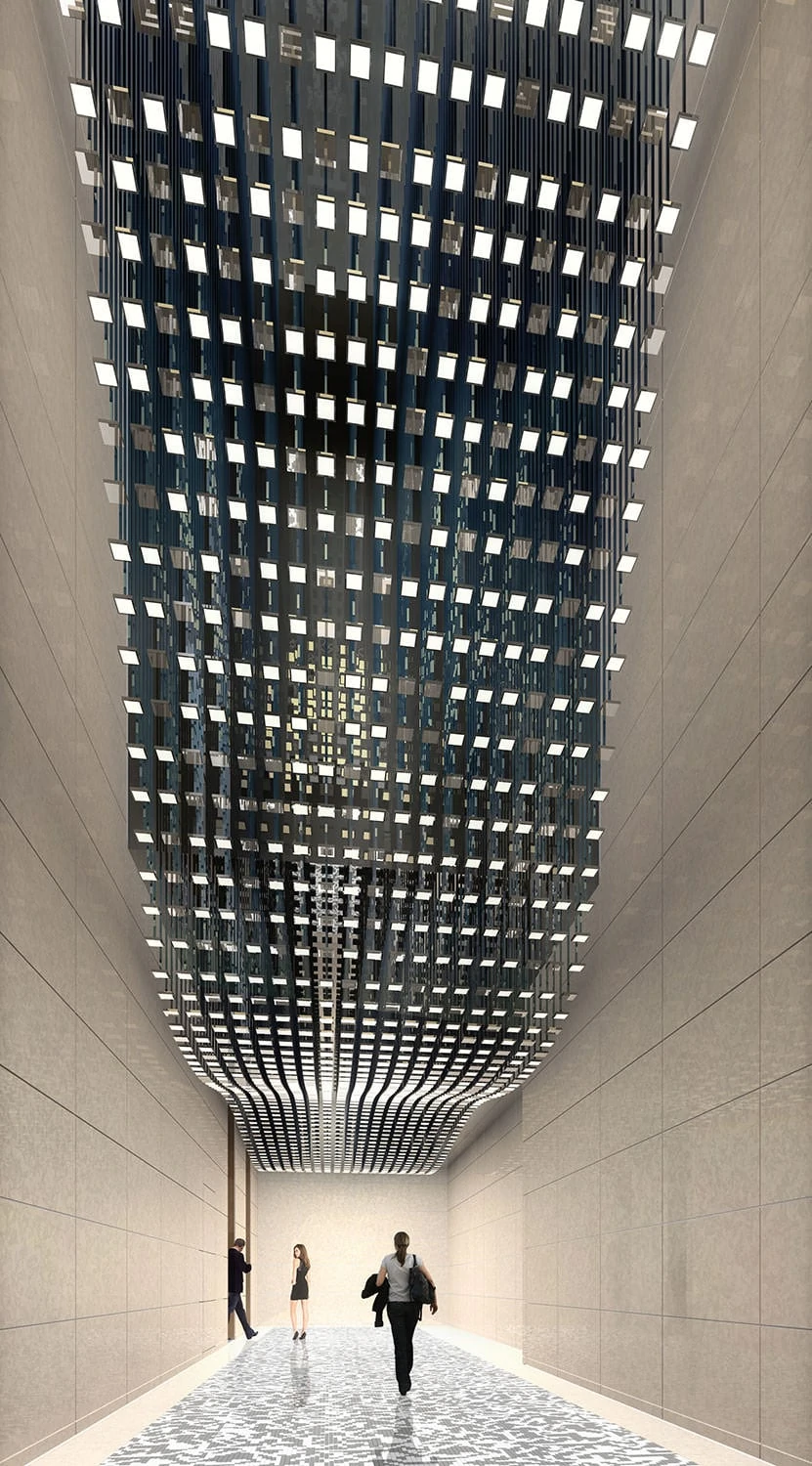 OLED lighting installation in the lobby at Neue Mainzer Straße 80 in Frankfurt