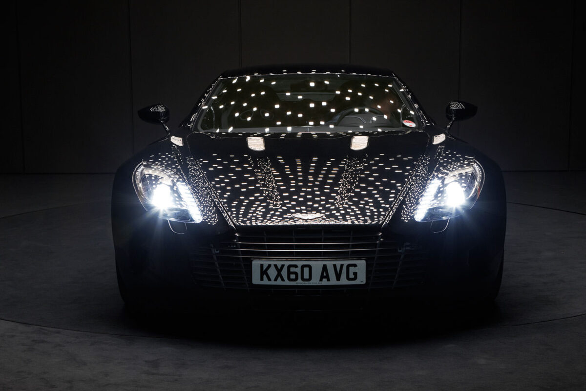 OLEDs reflecting in the car body of Aston Martin One-77