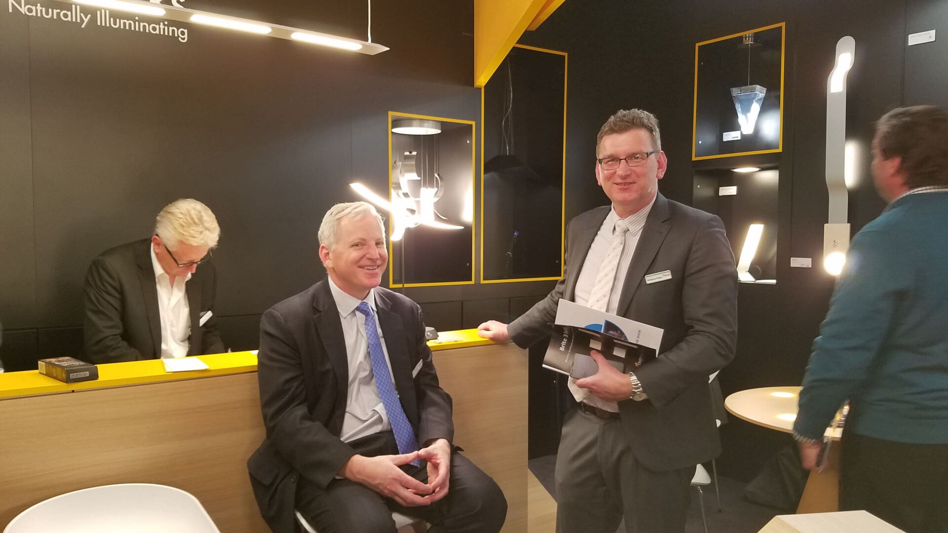 David Dejoy and Wolfgang Görgen at OLEDWorks booth at Light + Building 2018