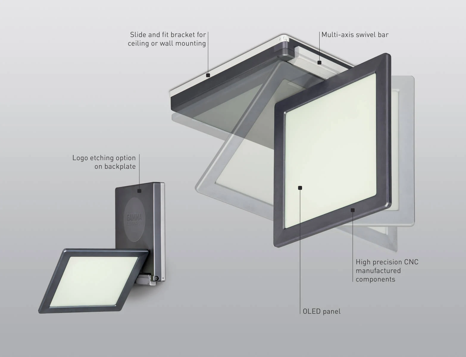 Features of OLED luminaire SquareOne from Gamma Illumination