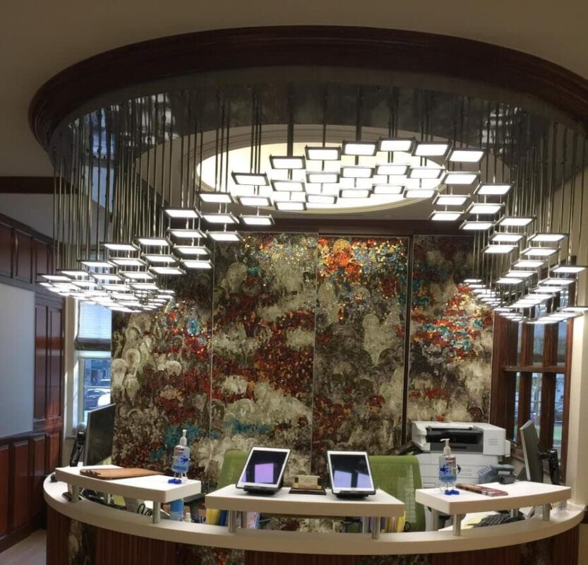 OLED lighting fixture in the reception area of dentist office in NYC