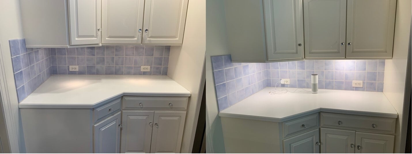 Kitchen Under Cabinet OLED Light Before And After Installation
