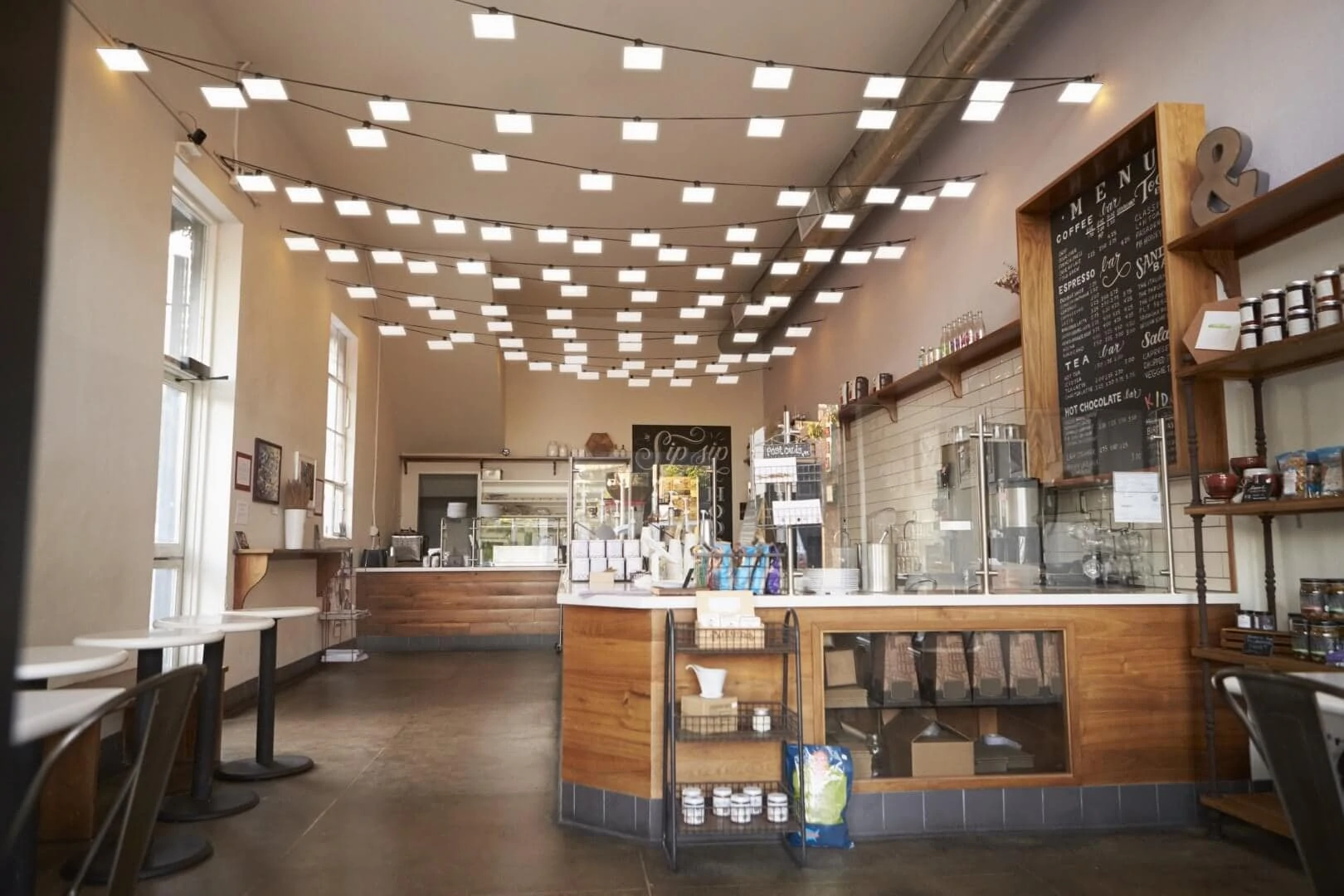 Cafe with OLED lighting panels